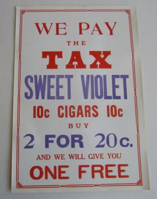 Old Vintage - Sweet Violet Cigars - Store Advertising Sign / Poster