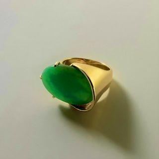 Vintage (mid - Century) 14k Ring With Jade Stone ● Custom Made ● Size 4.  5 - 5