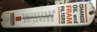 Vintage Fram Oil Filter Service 38 " Metal Thermometer Sign Gas & Oil