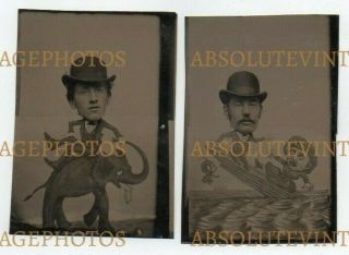 Two Very Unusual Comical Tin Type Photographs Vintage 1880s