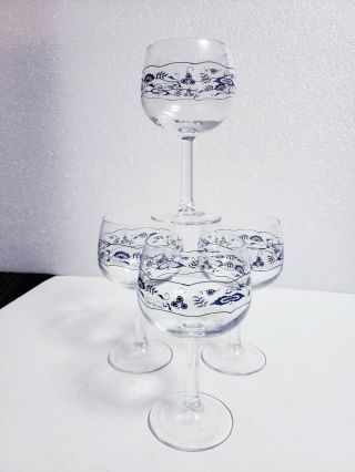 Vintage Blue Danube Japan 6 1/2 " Wine Glass Goblets With Bands 10 Oz - Set Of 4
