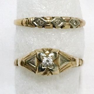 Vintage 14k Yellow & White Gold Diamond Engagement Wedding Ring