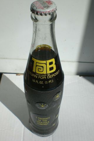 Vintage Diet Tab Soda Pop By Coca - Cola Full 16 Oz.  Bottle Hazardous Cancer Cap
