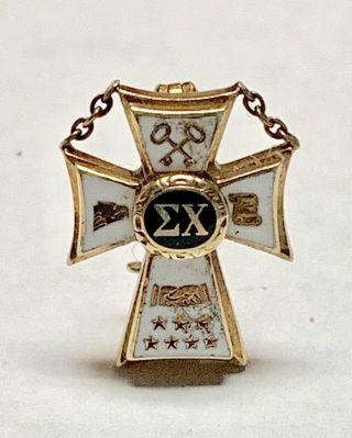 Vintage 1946 White Cross Sigma Chi 14k Gold Fraternity Pin,  Has Mild Enamel Loss