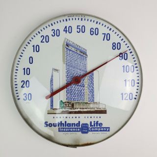 Vintage Round Thermometer Glass Southland Life Insurance Dallas Texas 12 " Glass