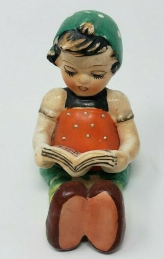 Little Girl Figurine Sitting Down Reading A Book 3 " X 3 " Made In Japan Vintage