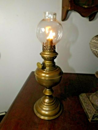 Antique " Squire " Solid Brass Miniature Table Oil Lamp No Dents Burns Great