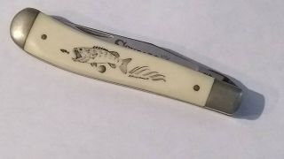 Vintage Schrade Usa Wildlife Scrimshaw Trapper Sc503 Large Mouth Bass Knife