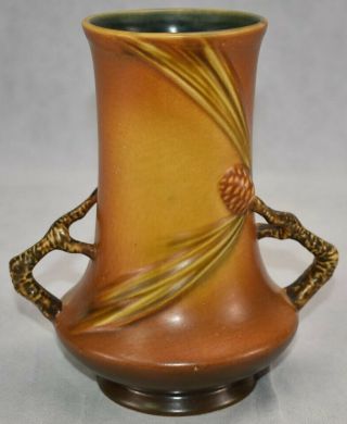 Vintage Roseville Pottery Pine Cone Brown Ceramic Vase 842 - 8