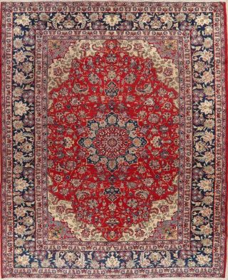 Vintage Traditional Floral Najafabad Area Rug Hand - Knotted Red Living Room 10x13