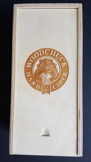 Woodchuck Hard Cider Wooden Box Slide Top Lid Wood Burning/carved Logo