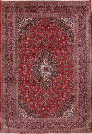 Vintage Traditional Floral LARGE RED Area Rug Hand - Knotted Oriental Carpet 9x13 2