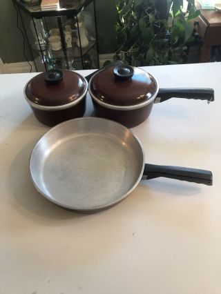 Vintage Club Aluminum Cookware Brown 5 Pc Set Fryer Skillet Pot Pans