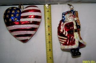 Christopher Radko " Brave Heart " Ornament Heart Flag 9/11 & Santa W Chip
