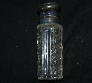 Vintage Perfume Bottle Crystal Sterling Silver Hinged Top Ground Glass Stopper