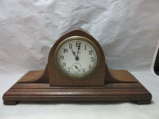 Antique Wood Case 8 Day Sessions Mantle Clock.  Enamel Face