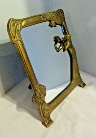 Vintage Vanity Mirror Art Nouveau Brass Woman Deco Style Figurine Floral 3d