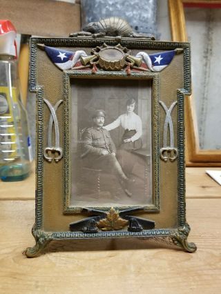 Stunning Ww1 Cast Iron Frame Canadian Cef Military Frame Rare Infantry Officer