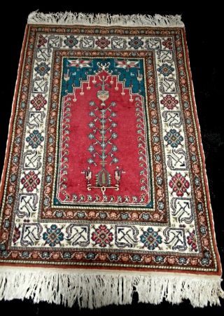 Antique Turkish 135 X 90 Cm Hand Knotted Prayer Rug W/ Tree Of Life Medallion
