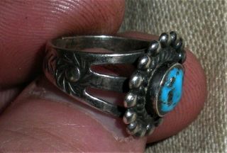 Antique C1940 Navajo Sterling Silver Ring Turquoise Swirl & Arrowhead Stamp Vafo
