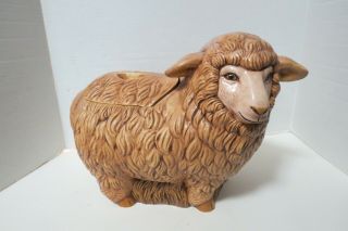 Vintage Hand Made Hand Painted Brown Lamb Sheep Cookie Jar 12 " L X 10 " Tall