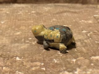 Zuni Carved Picasso Marble Turtle Fetish Signed By Amanda Siutza