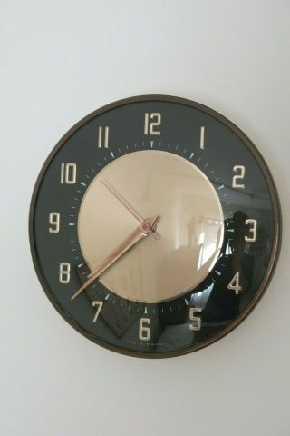 Vintage Mid Century Black & Bronze Metamec Wall Clock