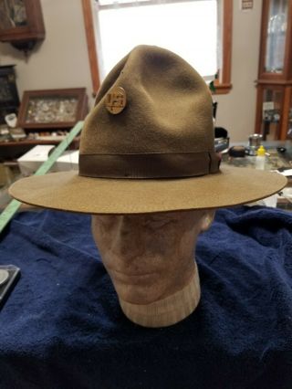 Vintage Ww1 Era,  Officers Campaign Hat W/badge