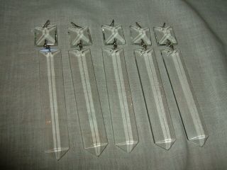 Set Of 5,  Vintage,  Large,  Crystal Glass,  Straight,  3 Sided Prisms,  5 "