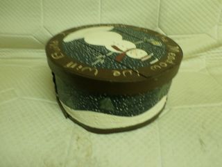 VINTAGE FOLK ART HAND PAINTED WOODEN ROUND CHEESE BOX WITH LID 3