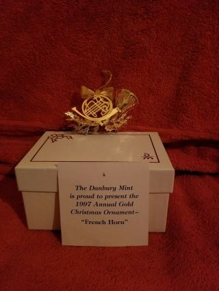 " French Horn " 1997 Danbury 23kt Gold Electroplate Ornament - Mib