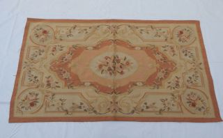 Old Hand Made French Design Wool Aubusson Rug 160x90cm (t629)