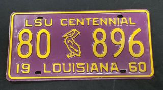 Vintage 1960 Lsu Louisiana Centennial License Plate - Lsu Tigers -