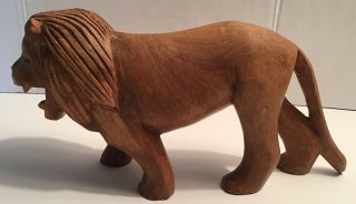 Vintage Unique Hand - Carved Wooden Lion - Wood Details 3