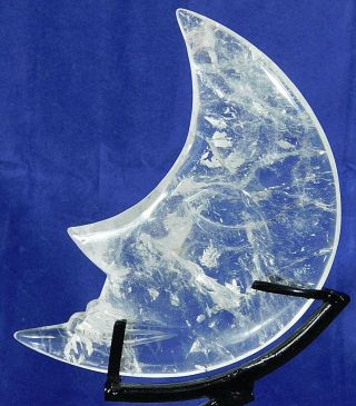 A Translucent Quartz Crystal Hand Carved Into A Moon Shape From Brazil 380gr E