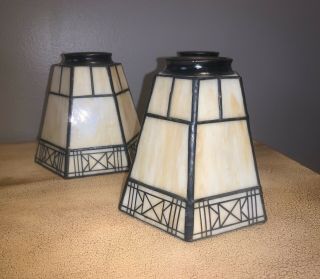 3 Slag Stained Glass Lamp Shades Tiffany Style Mission Arts Crafts