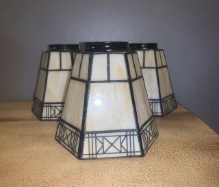 3 Slag Stained Glass Lamp Shades Tiffany Style Mission Arts Crafts 2