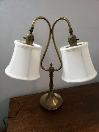 Vintage Mid Century Brass Desk Lamp Gooseneck With Two Shades