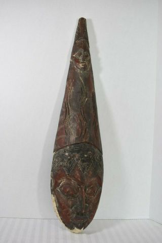 Large Witco - Style Double Tiki Mask Wood Carving Metal Headdress Vintage