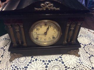 Session Mantle Clock Lion Head Vtg Antique W/ Key Made In Usa