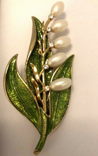 Monet Vintage Lilly Of The Valley Brooch Pin Pearls Rhinestones
