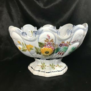 Vintage Ceramic Hand Painted Floral Centerpiece Bowl 9 - 1/2”