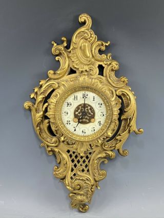 Antique French Rococo Style Gilt Bronze Hanging Wall Clock Electrified