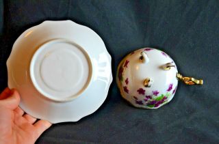 Royal Halsey 3 Footed IRIDESCENT Floral Tea Cup & Saucer 2