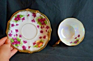 Royal Halsey 3 Footed IRIDESCENT Floral Tea Cup & Saucer 3
