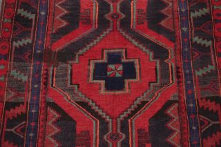 One - Of - A - Kind Vintage Geometric Sirjan Runner Rug Hand - Knotted Red Carpet 4 