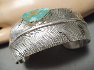 Detailed Vintage Navajo Royston Turquoise Sterling Silver Leaf Bracelet