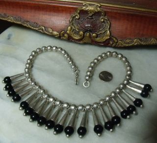 Art Deco Vintage Sterling Silver Native American Squash Blossom Bead Necklace