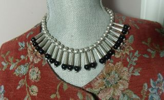 Art Deco Vintage Sterling Silver Native American Squash Blossom Bead Necklace 2