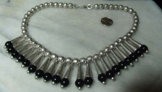Art Deco Vintage Sterling Silver Native American Squash Blossom Bead Necklace 3